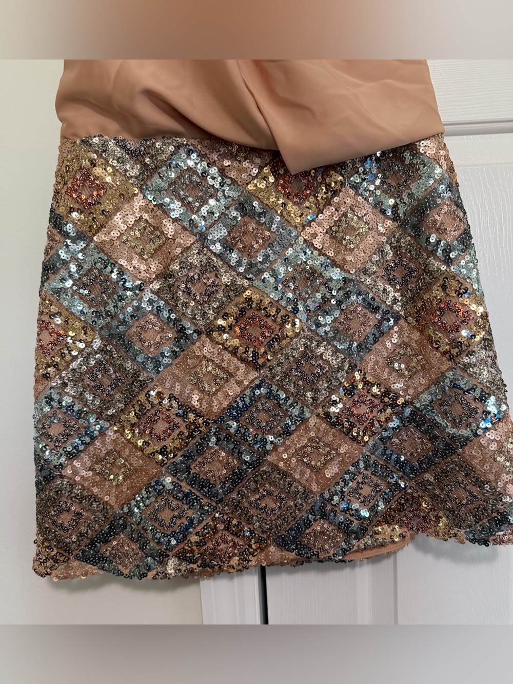 ASOS Silver Copper Swoop Neck Sequin Open Back Dress Size 8, NWT - Picture 6 of 14